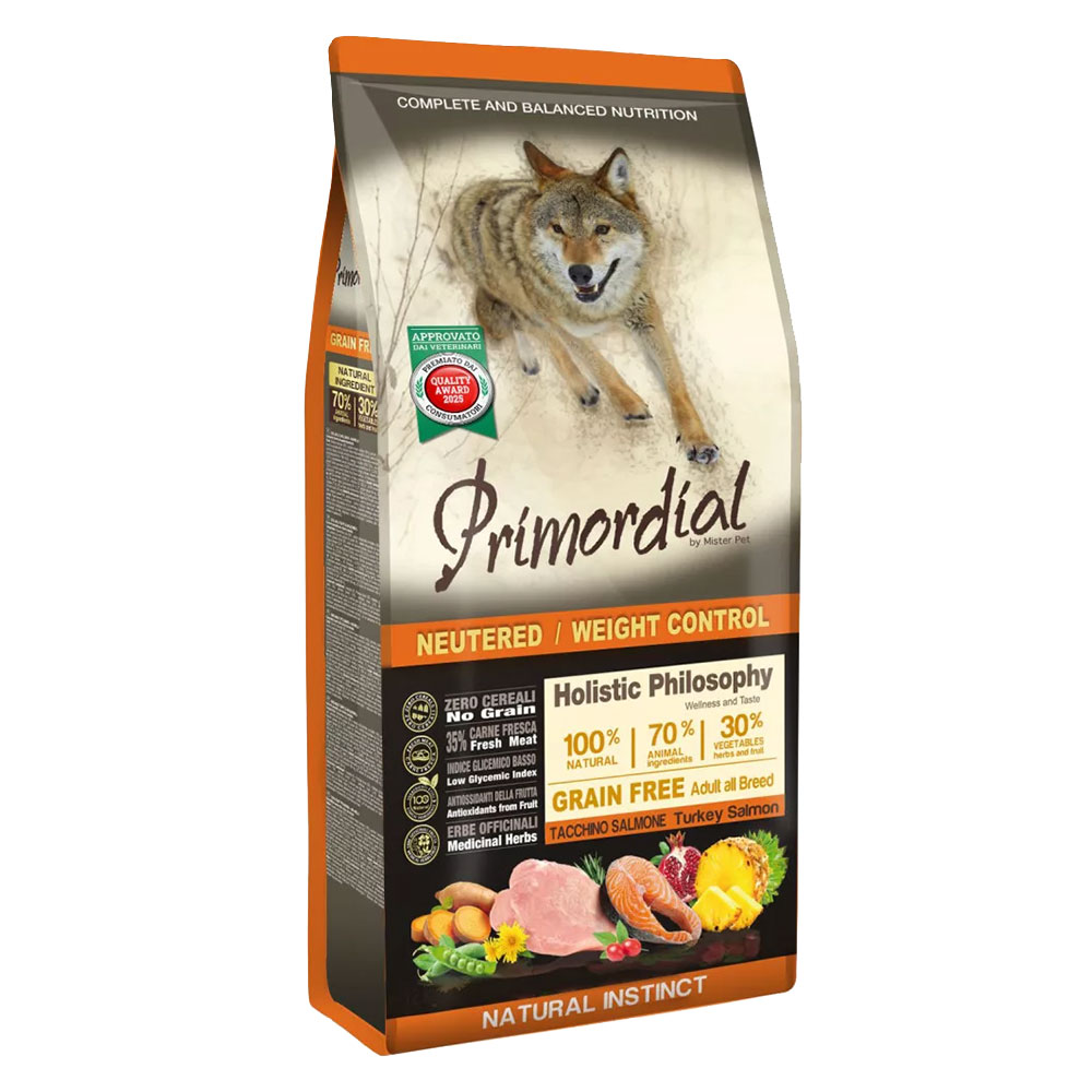 Primordial Prémium kutyaeledel ivartalanított kutyáknak - pulyka és lazac 12 kg